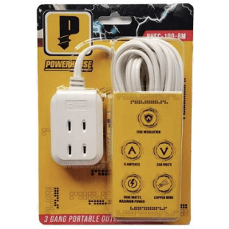 Powerhouse Electric Extension Cord 3 Gang Portable Outlet - KHM Megatools Corp. Powerhouse Electric Extension Cord 3 Gang Portable Outlet - KHM Megatools Corp.